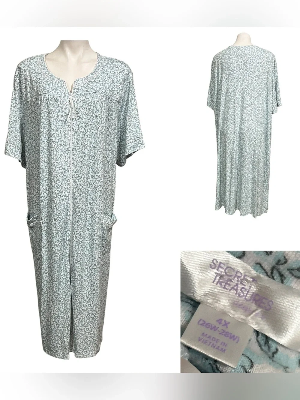Secret Treasures zip robe house dress blue multi Floral full-Zip Plus Sz 4x/26w